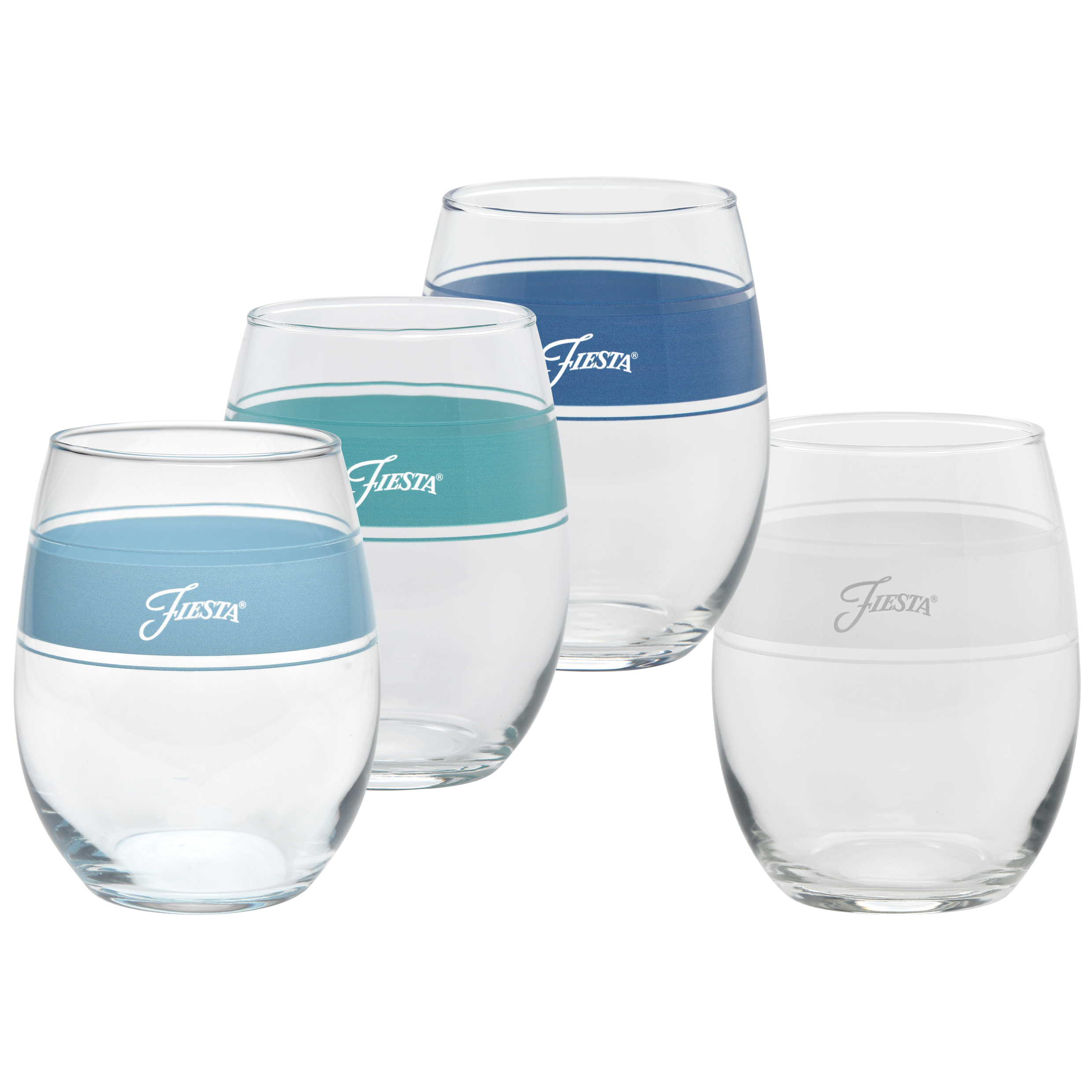Dinnerware - Coastal Blues 15 oz. Frame Stemless Wine Mixed Color, Set of 4