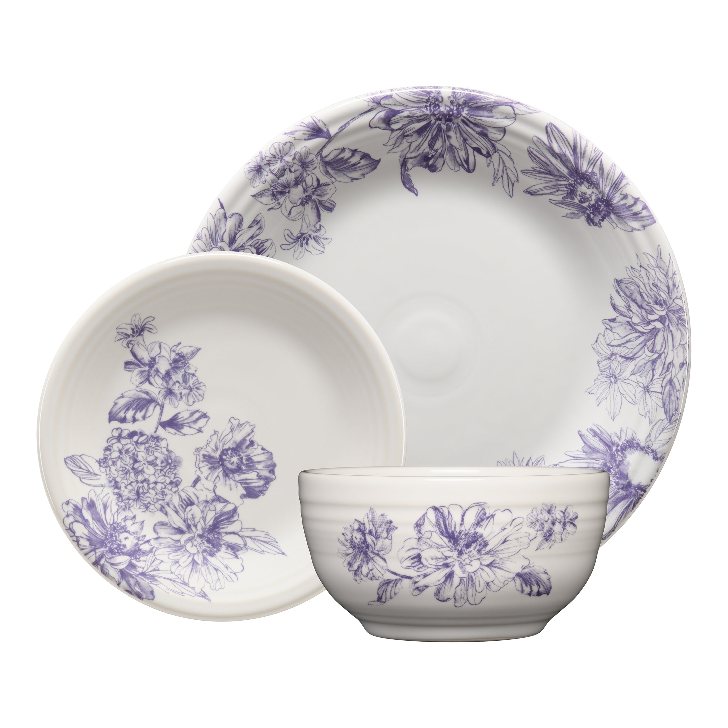 Fiesta Dinnerware - Botanical Floral Lavender Classic Bistro 3-Piece Place Setting, Service For 1